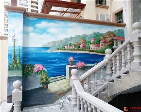 现货直销 爱琴海墙体彩绘  人物风景 凹凸墙画   床头壁画