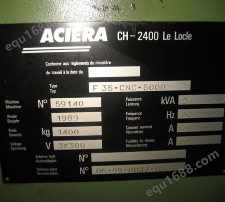出售二手德国安其拉ACIERA数控工具铣床F35-CNC-5000