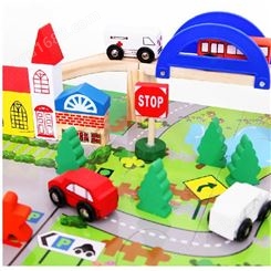 儿童木质交通轨道车积木火车交通建筑公路男孩女宝玩具