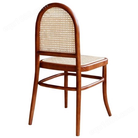 日式实木藤编餐椅子家用酒店皮垫复中古椅侘寂风设计师书桌办公椅