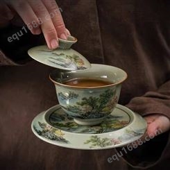 批发青花盖碗茶杯复古陶瓷功夫茶具套装大号单个三才泡茶碗新
