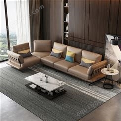 天一美家 轻奢现代创意真皮沙发 意式大户型客厅转角牛皮艺家具