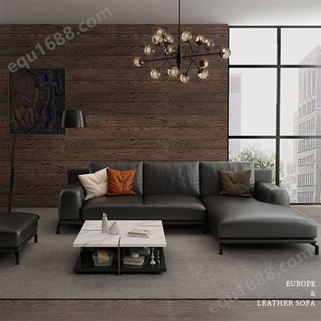 天一美家北欧风格意式真皮转角沙发简约现代头层牛皮组合客厅家具