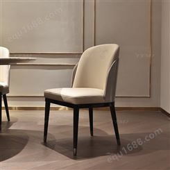 天一美家意大利进口全真皮餐椅黑钛金拉丝酒店餐厅皮质椅定制