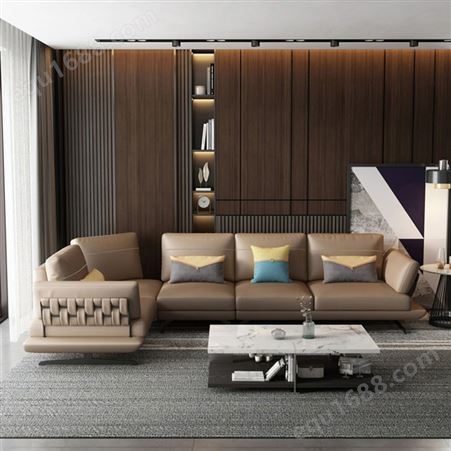 天一美家 轻奢现代创意真皮沙发 意式大户型客厅转角牛皮艺家具