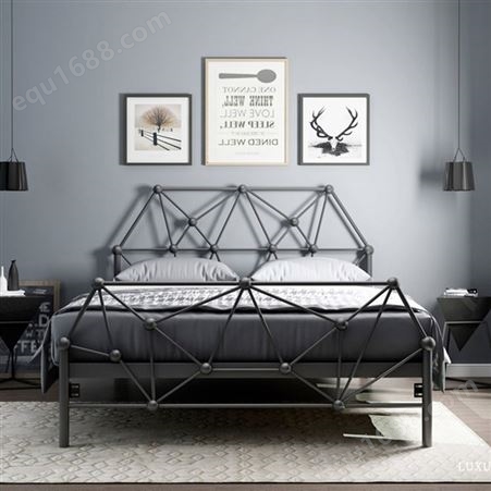 天一美家意式极简时尚卧室磨砂黑碳素钢1.8米架子床