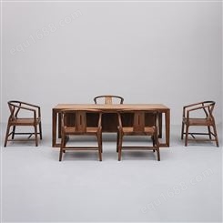 天一美家_新中式风格茶桌椅子组合实木长方形茶台家用茶室家具