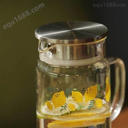 sohome柠檬耐热玻璃水具五件套GR467-B 家用时尚花茶壶果汁杯 大容量冷水壶1500ml杯250ml四只组合装